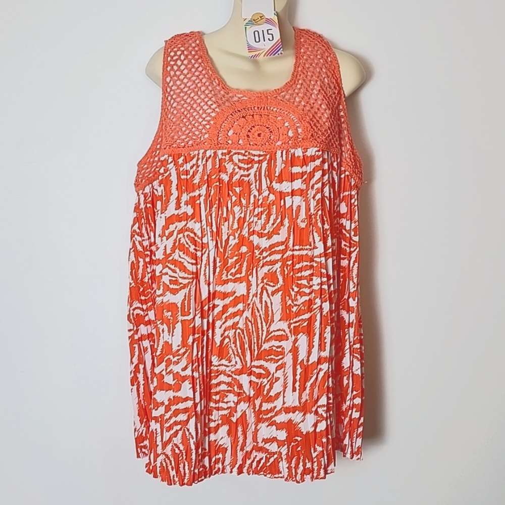 ❤-R.Q.T. Woman top- tunic Crocheted Sleeveless Pleated Summer Blouse spring 3X